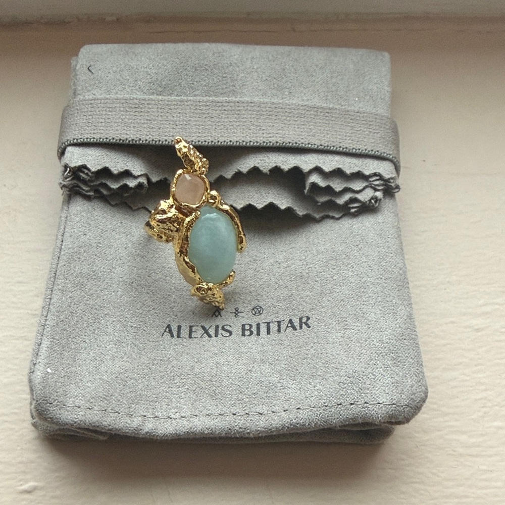 Alexis Bittar Gold Ring with Aqua Stone - Picture 4 of 4